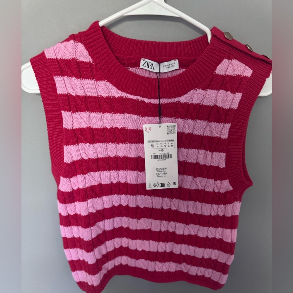Zara Women's Striped Pink and Red Sweater